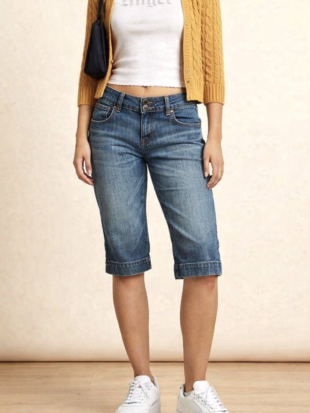 Vintage Bongo Let Me B Low Rise Denim Longline Shorts 9
